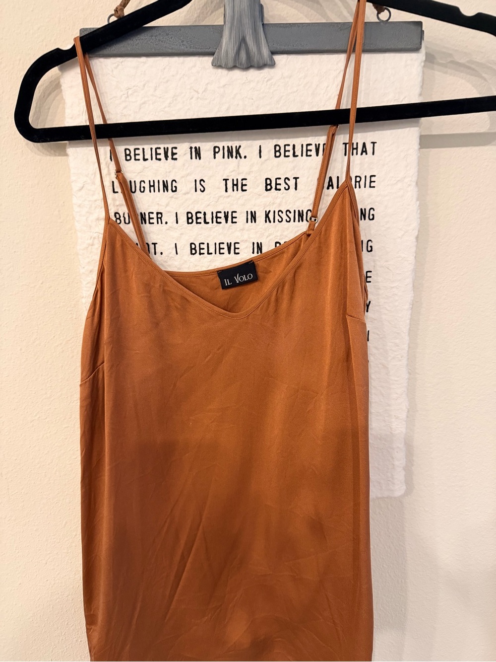 Women's Rust Satin Cami Tank with Spaghetti Straps